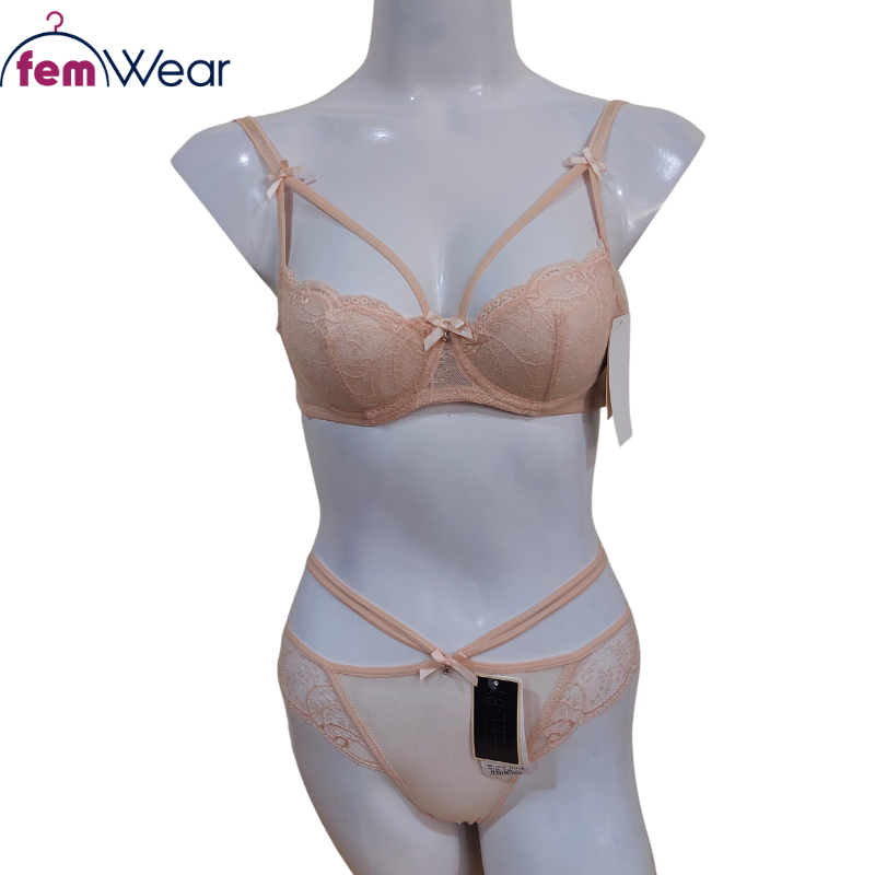 Buy Pink Net and Lace Push Up Bra and Panty Set online in Pakistan